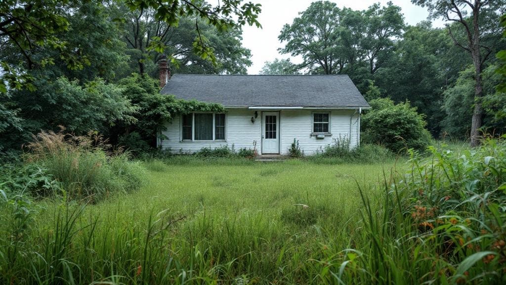 Overgrown yard before cleanup
